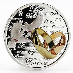 Niue 2 dollars Love Forever Doves Wedding colored proof silver coin 2011