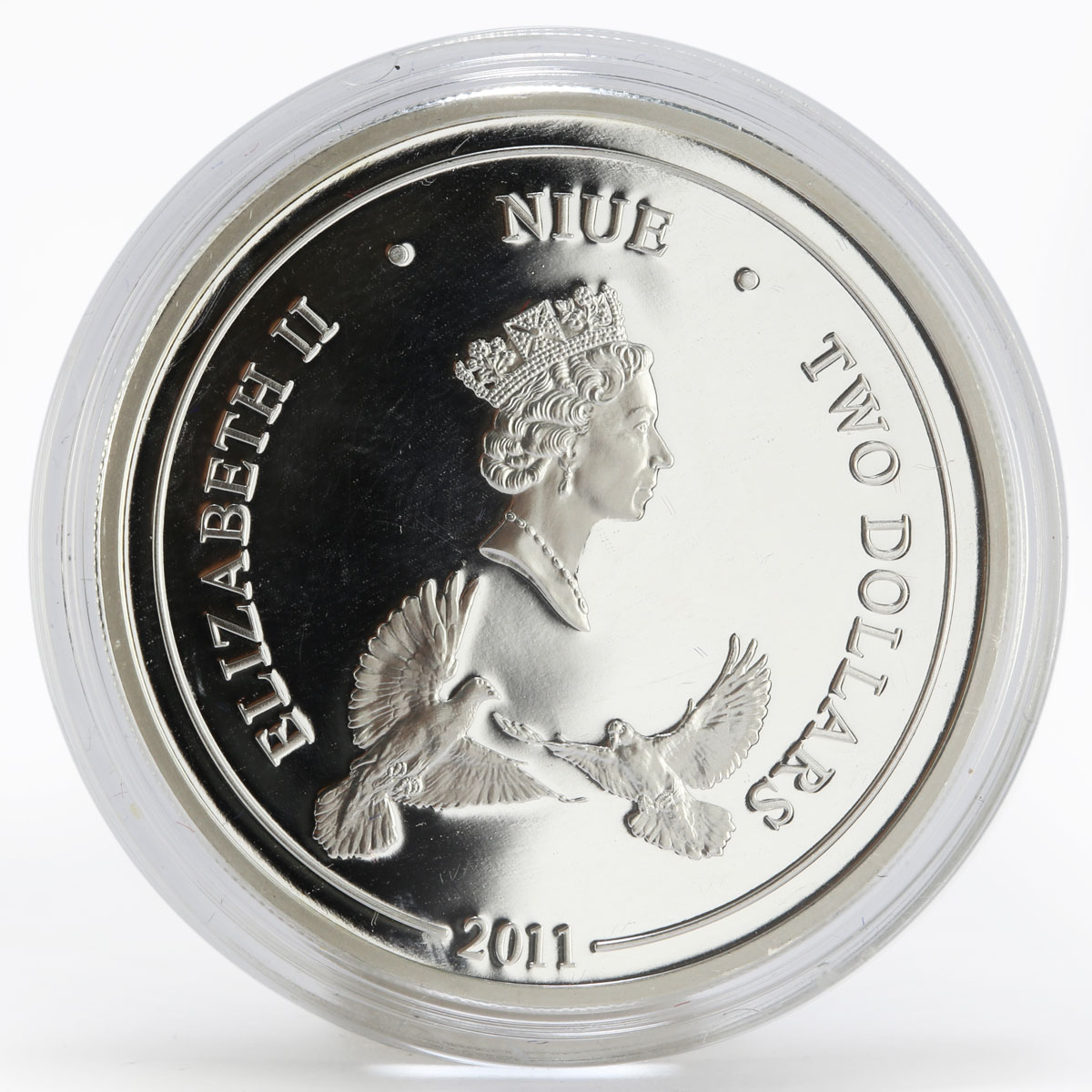 Niue 2 dollars Love forever doves wedding colored proof silver coin 2011