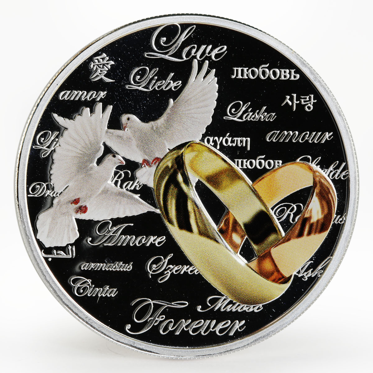 Niue 2 dollars Love forever doves wedding colored proof silver coin 2011