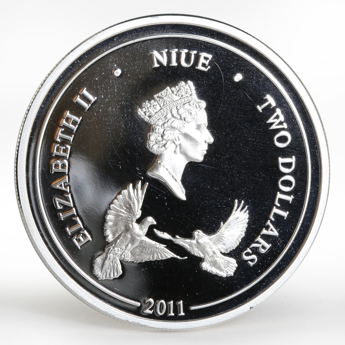 Niue 2 dollars Love forever doves wedding colored proof silver coin 2011