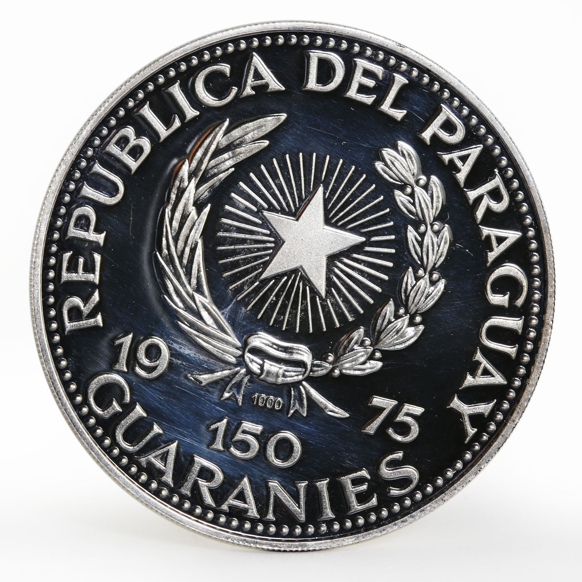 Paraguay 150 guaranies Apollo 11 Eagle landing Moon proof silver coin 1975