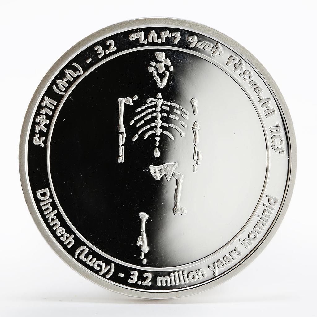 Ethiopia 20 birr Millennium Discover of Lucy Skeleton proof silver coin 2000