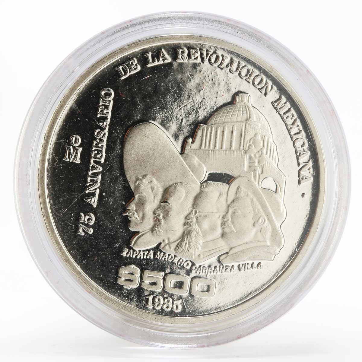 Mexico 500 pesos 75th Anniversary of 1910 Revolution proof silver coin 1985