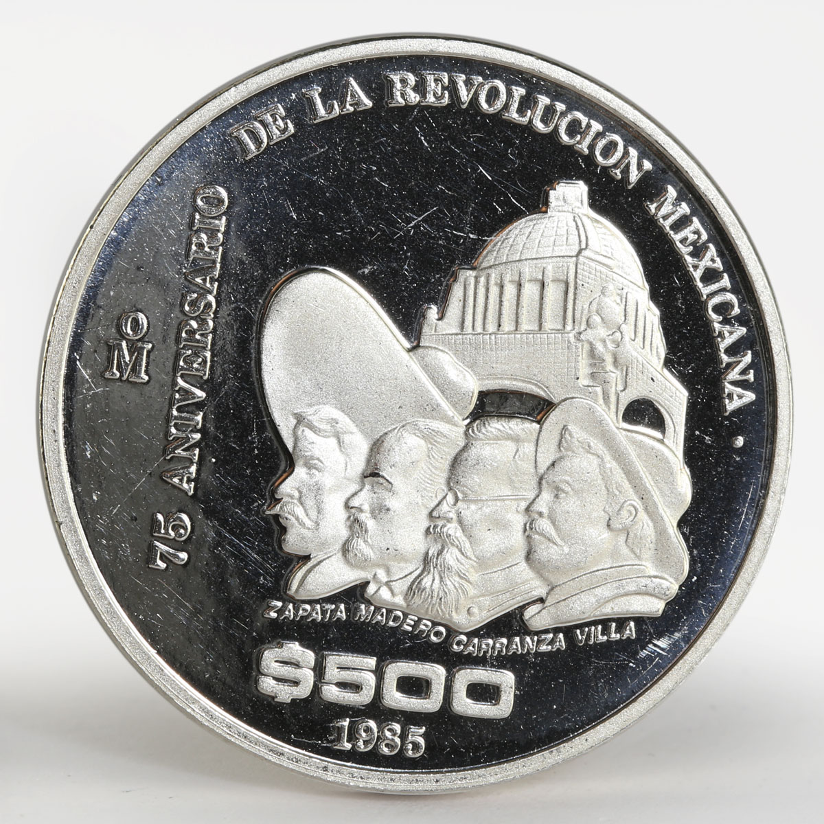 Mexico 500 pesos 75th Anniversary of 1910 Revolution proof silver coin 1985