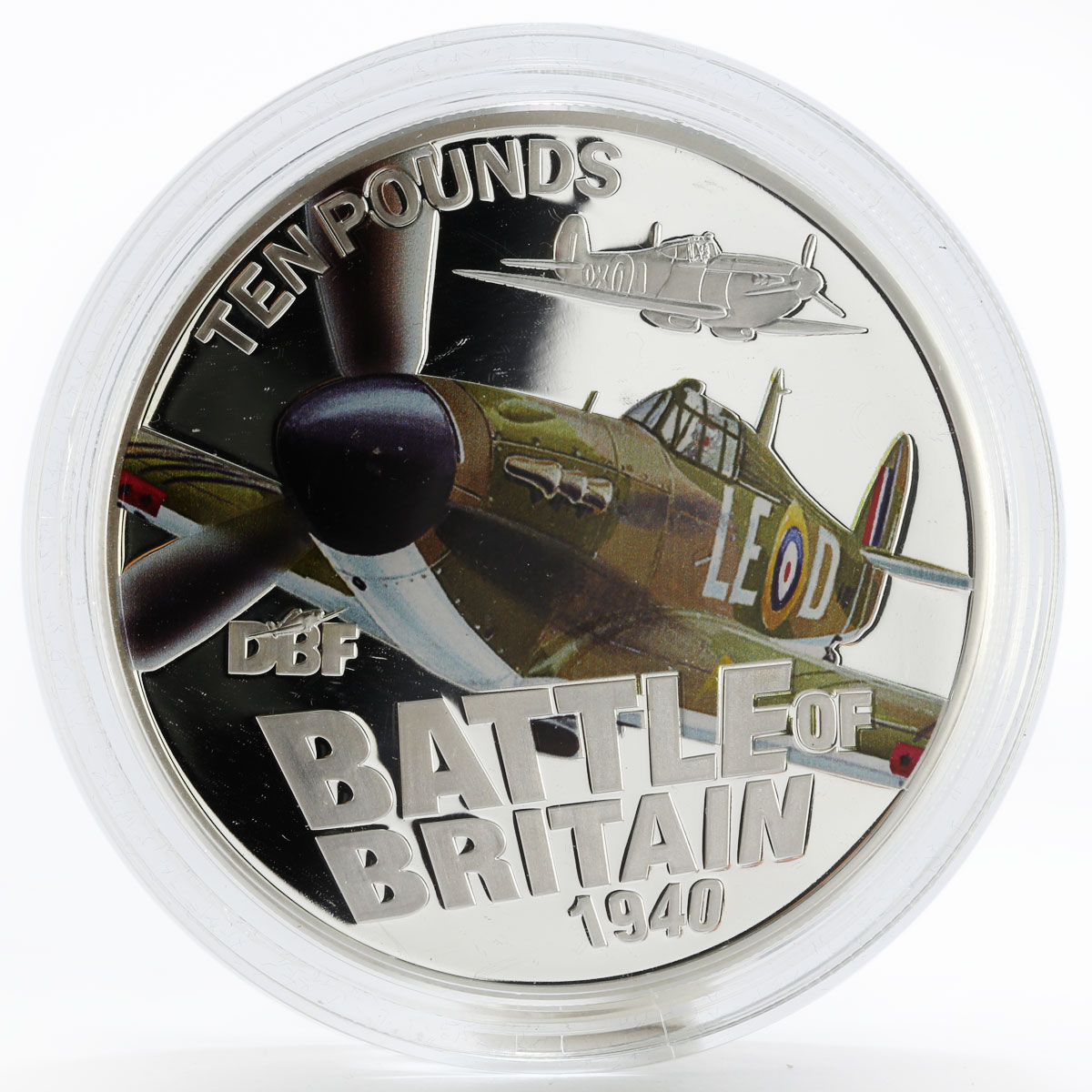 Bailiwick of Guernsey 10 pounds Fighter Hurricane plane WWII silver coin 2010