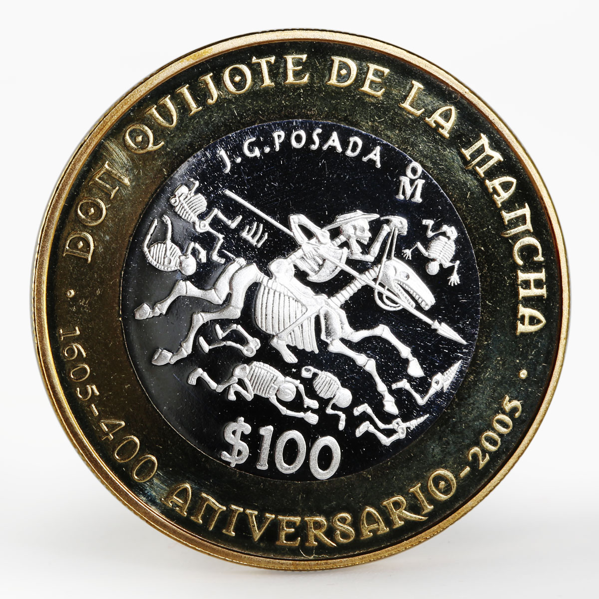 Mexico 100 pesos 400th Anniversary of Don Quijote proof silver coin 2005