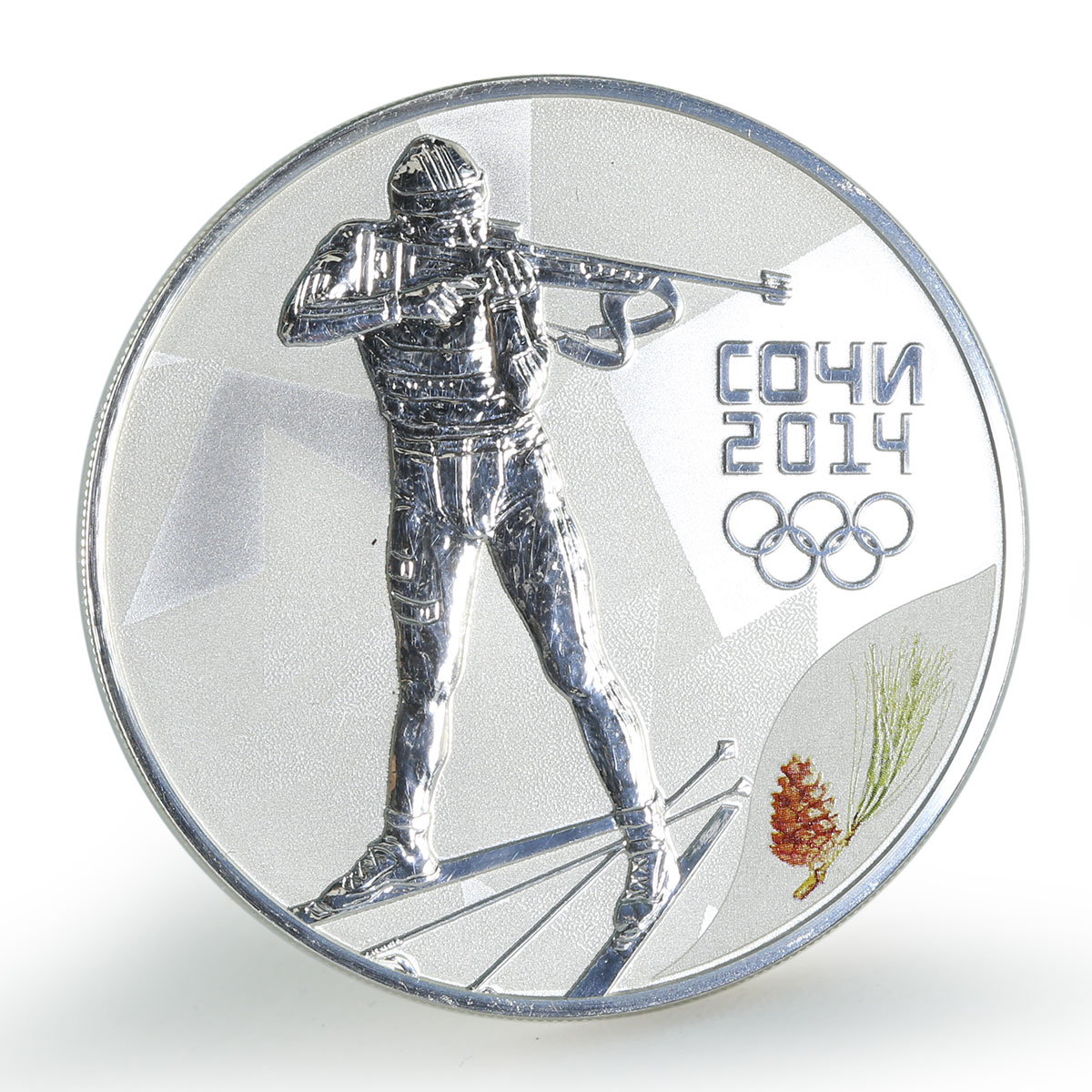 Russia 3 rubles Winter Olympics Sochi - Biathlon silver coin 2014