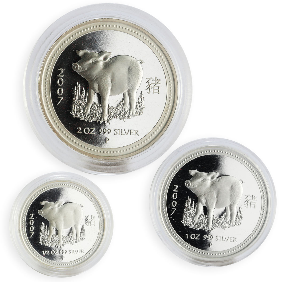 Australia set of 3 coins Year of the Pig Lunar silver