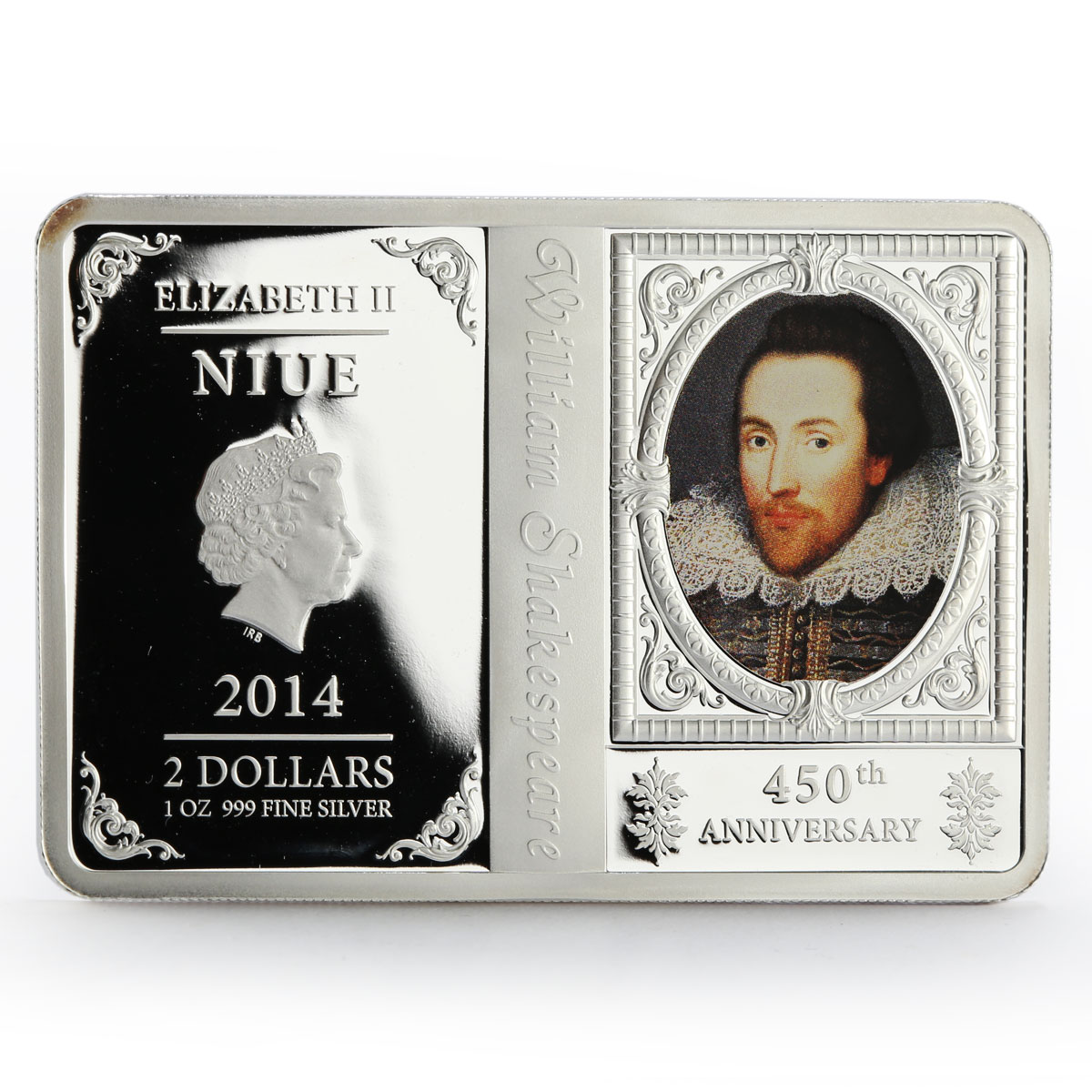 Niue 2 dollars 450th Years William Shakespeare colored proof silver coin 2014