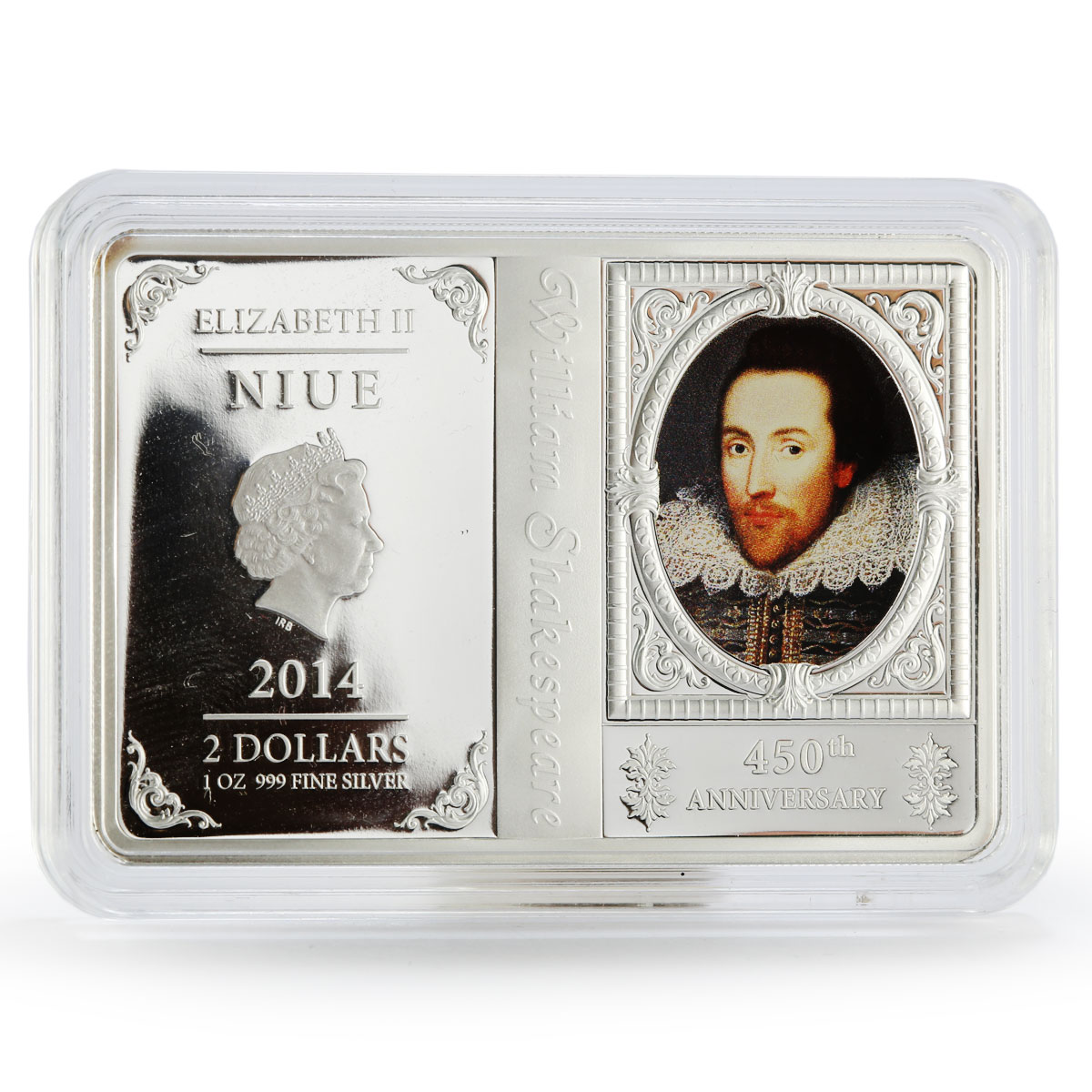 Niue 2 dollars 450th Years William Shakespeare colored proof silver coin 2014