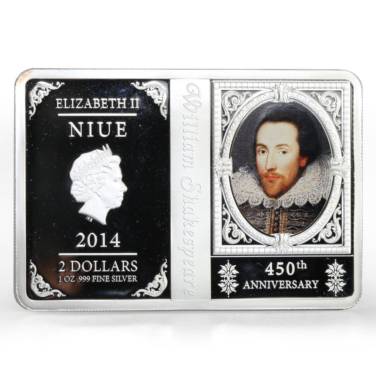 Niue 2 dollars 450th Years William Shakespeare colored proof silver coin 2014