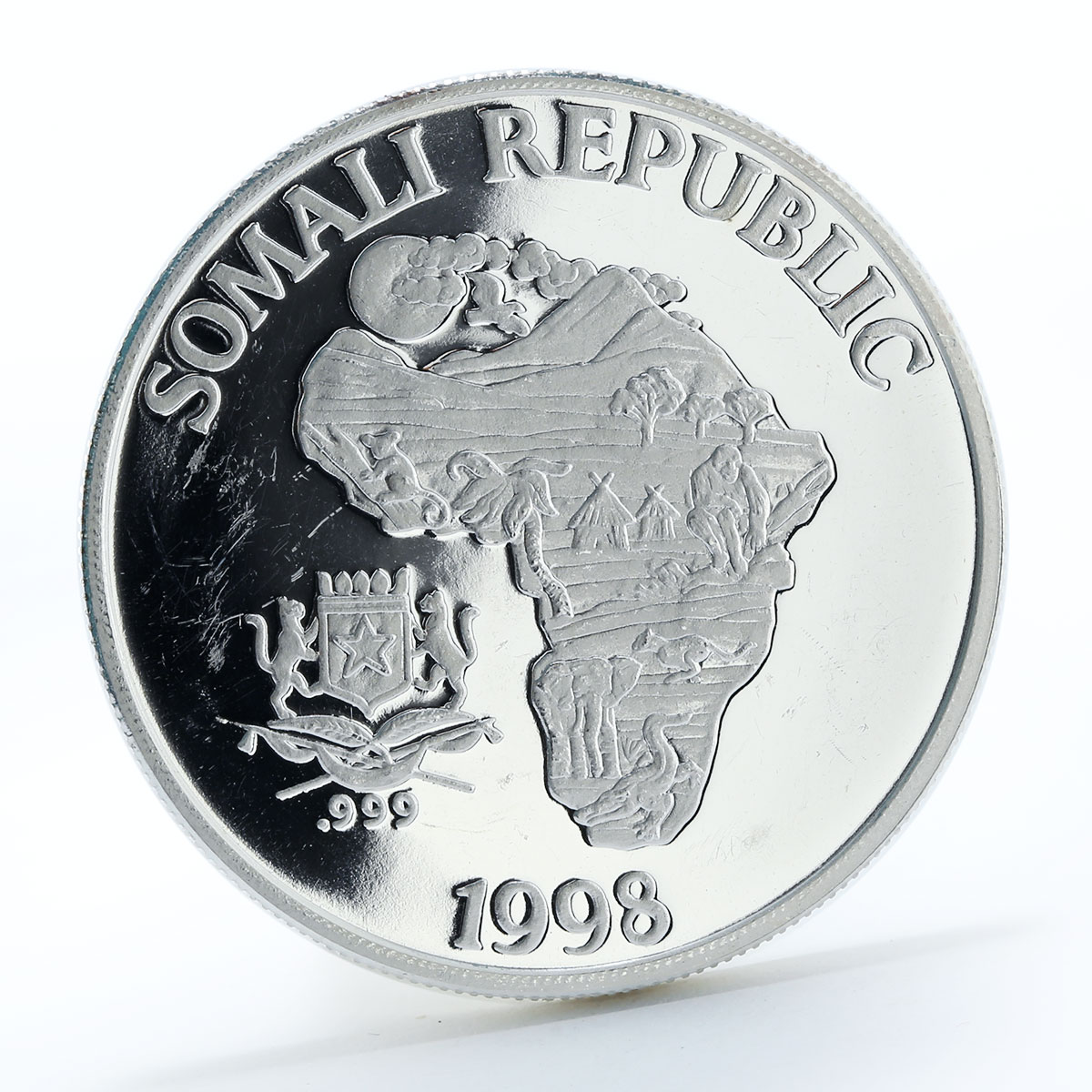 Somalia 10 dollars The African Monkey proof silver coin 1998