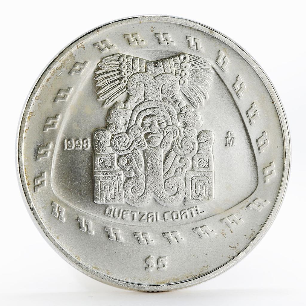 Mexico 5 Pesos Quetzalcoatl Pre-Columbian Toltec Series silver coin 1998