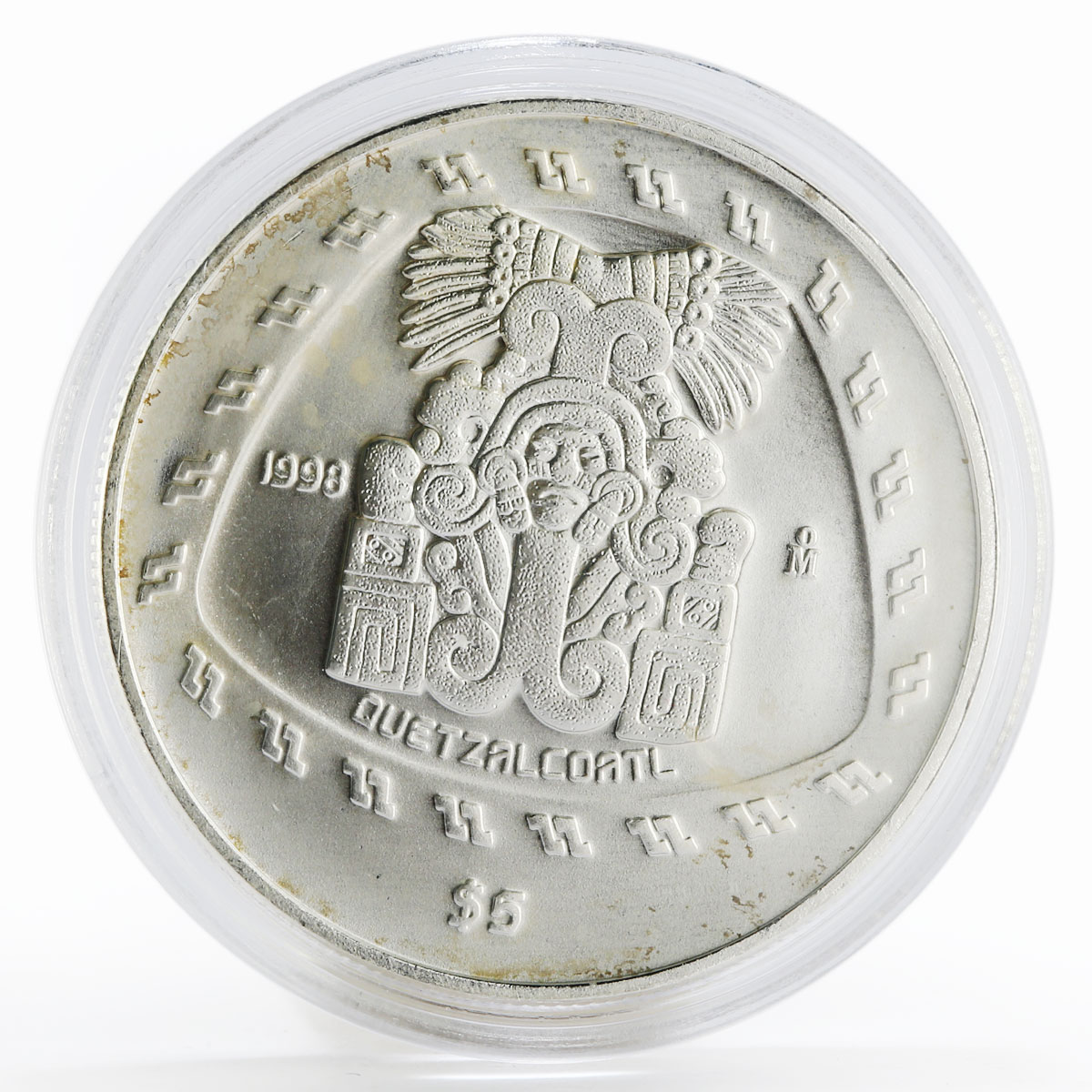 Mexico 5 Pesos Quetzalcoatl Pre-Columbian Toltec Series silver coin 1998