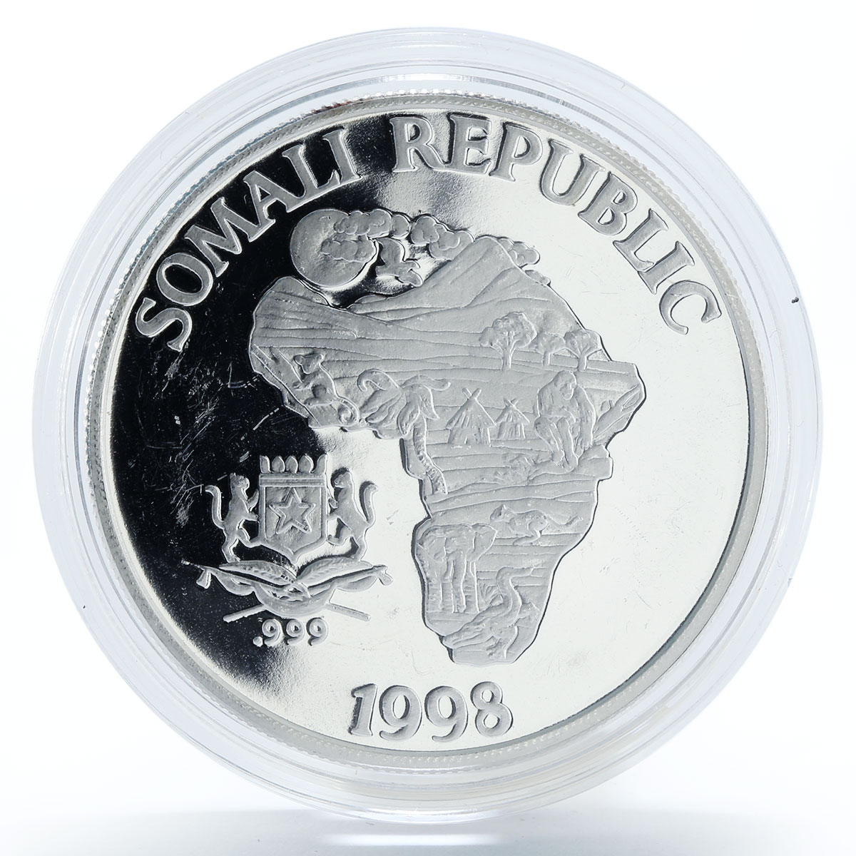 Somalia 10 dollars The African Monkey proof silver coin 1998