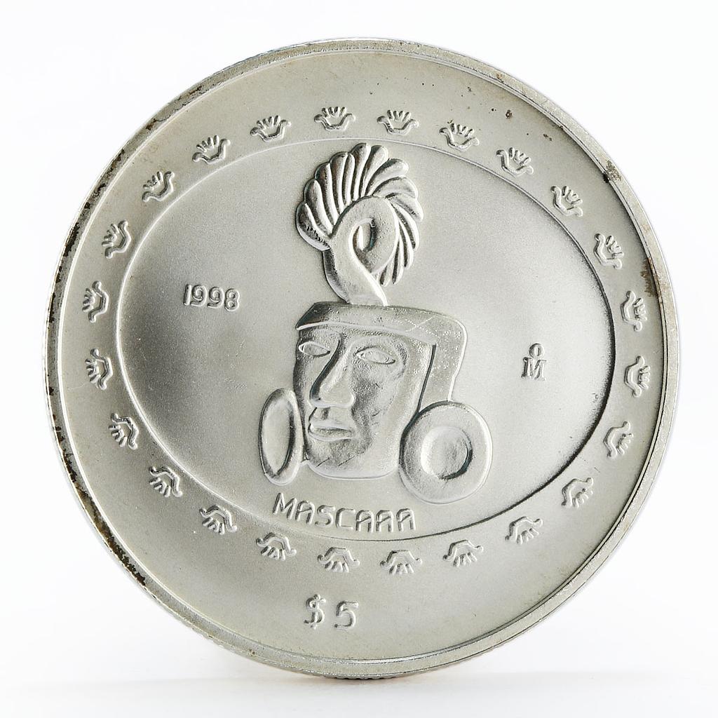 Mexico 5 pesos Teotihuacan - Mascara Sculpture silver coin 1998