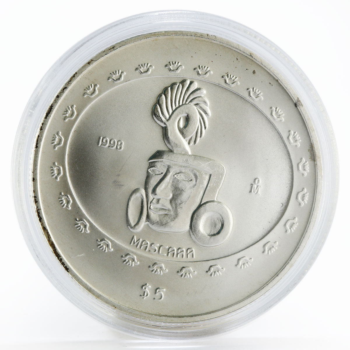 Mexico 5 pesos Teotihuacan - Mascara Sculpture silver coin 1998