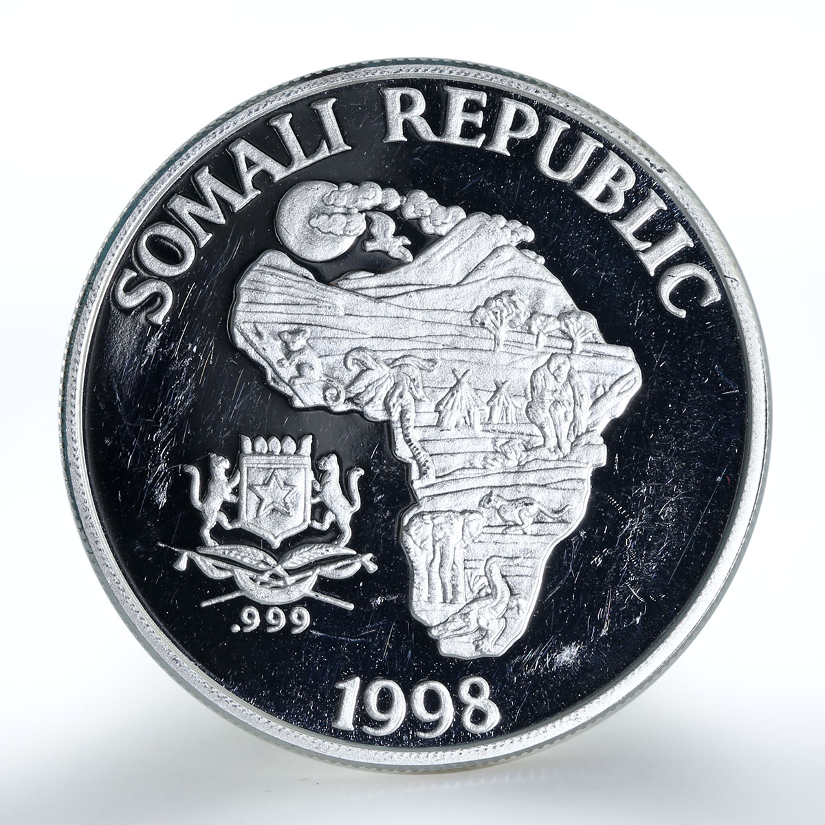 Somalia 10 dollars The African Monkey proof silver coin 1998