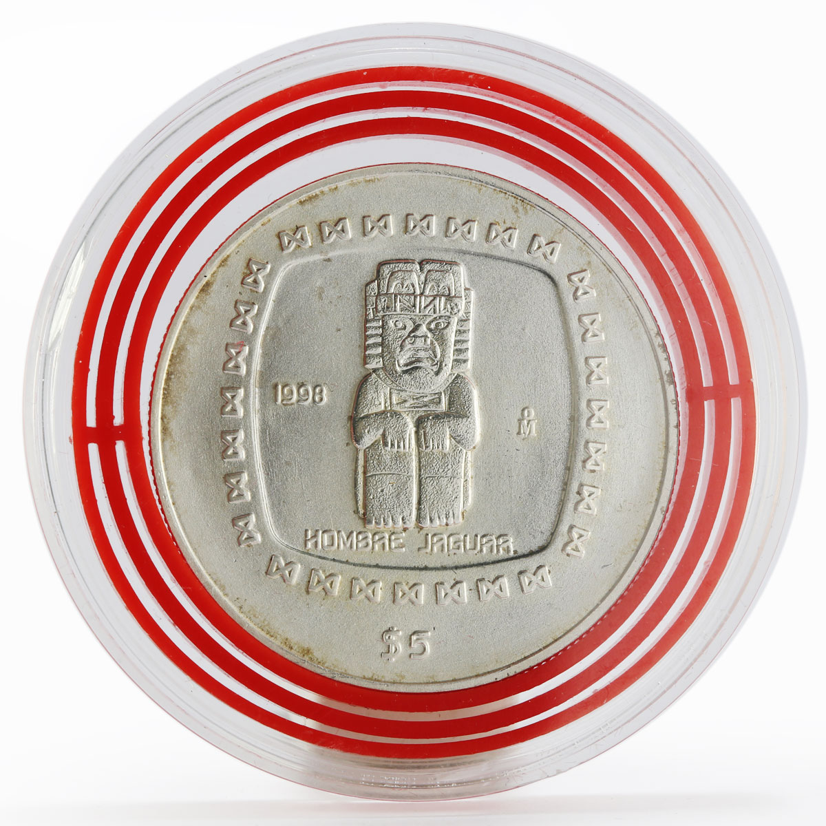 Mexico 5 pesos Hombre Jaguar Sculpture silver coin 1998
