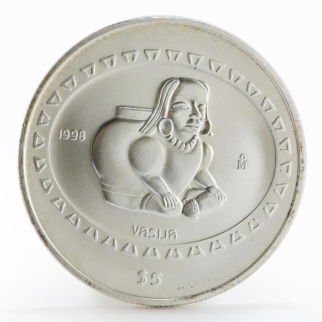 Mexico 5 pesos Teotihuacan Vasija silver coin 1998