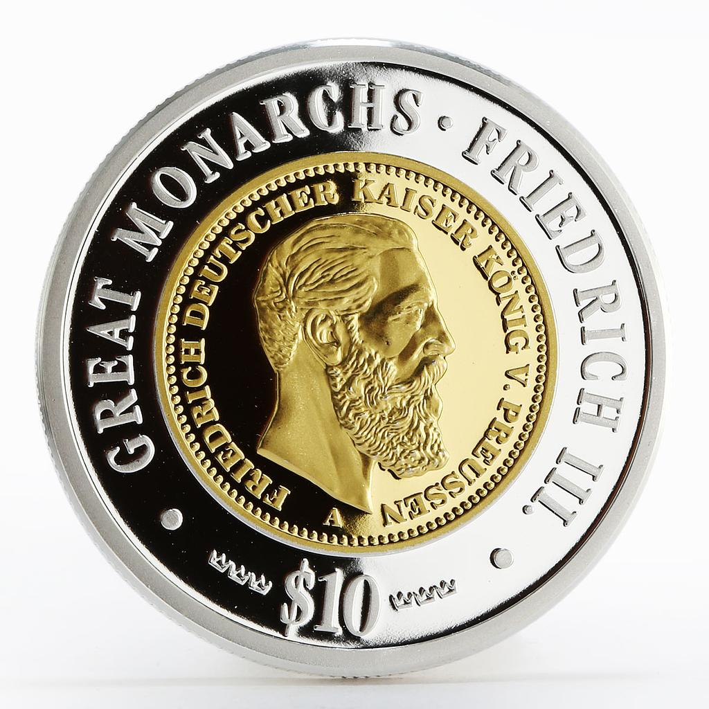 Namibia 10 dollars Great Monarchs Friedrich III gilded proof silver coin 2009