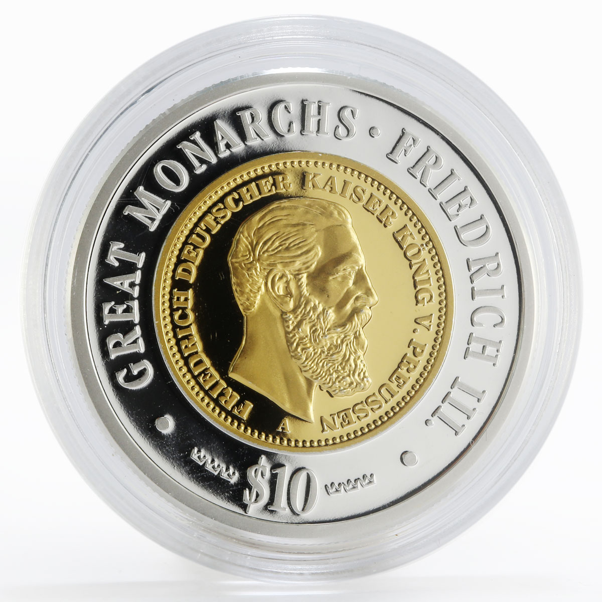 Namibia 10 dollars Great Monarchs Friedrich III gilded proof silver coin 2009