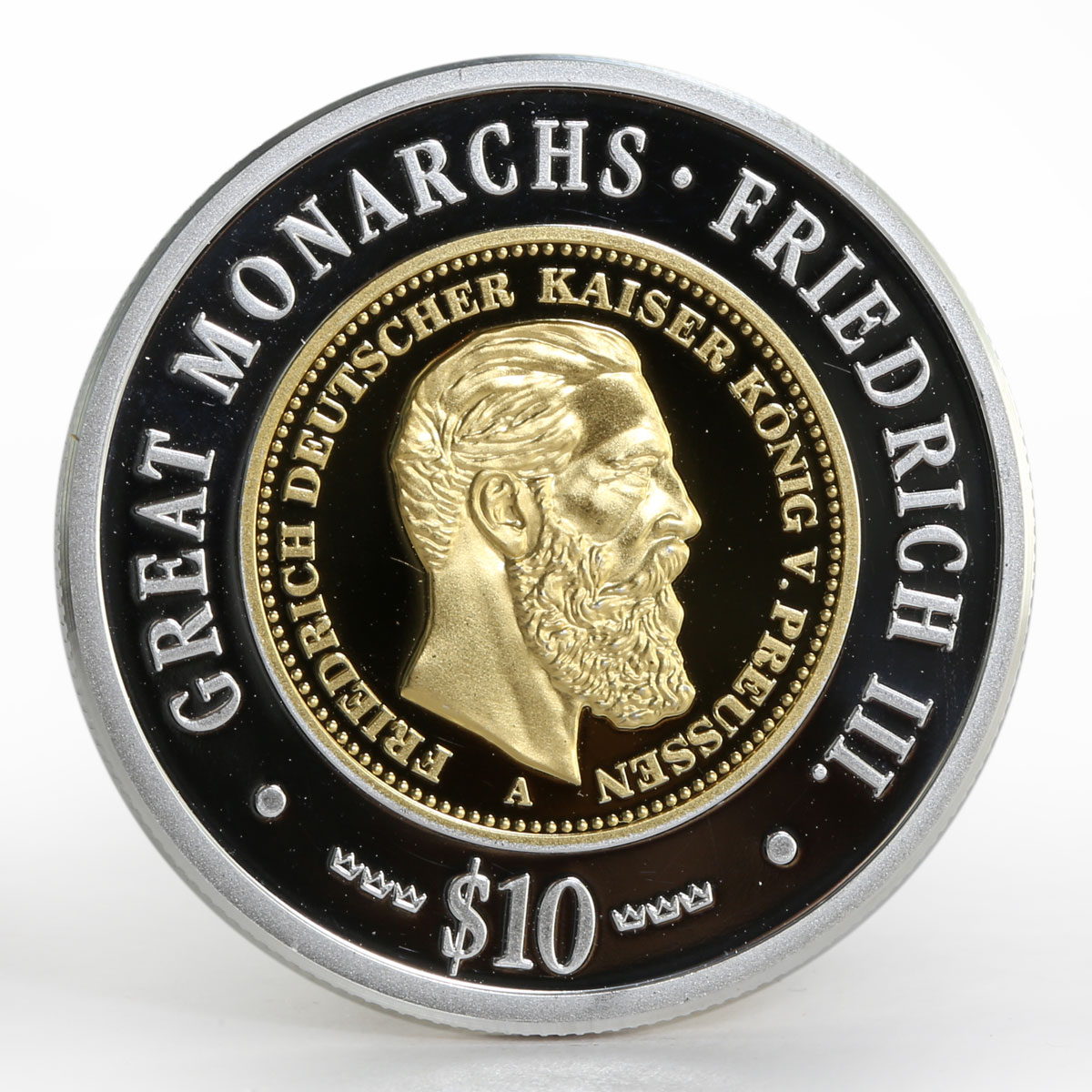 Namibia 10 dollars Great Monarchs Friedrich III gilded proof silver coin 2009