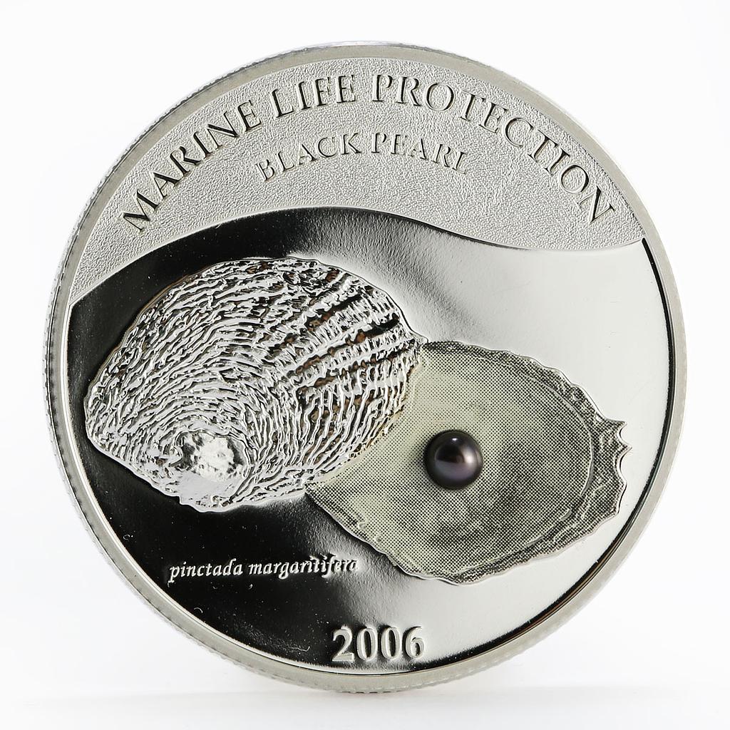 Palau 5 dollars Marine Life Black Pearl colored proof silver coin 2006