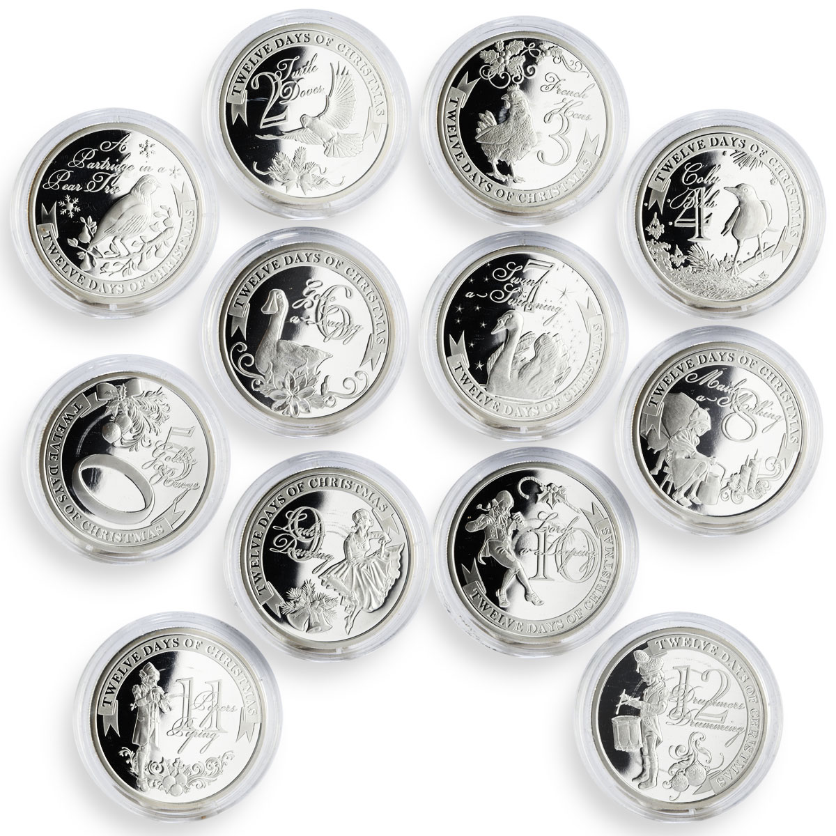 Niue 2 dollars set of 12 coins The Twelve Days of Christmas proof silver 2009