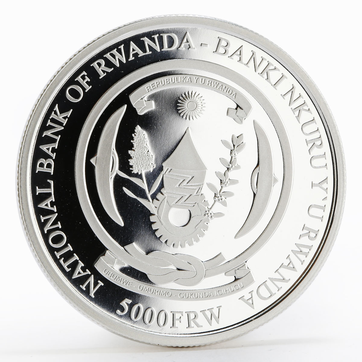 Rwanda 5000 francs 50 Years Central Banking colored proof silver coin 2014