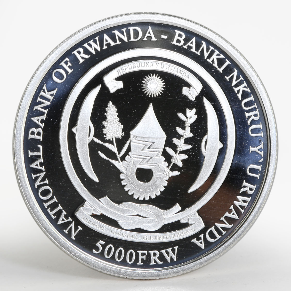 Rwanda 5000 francs 50 Years Central Banking colored proof silver coin 2014