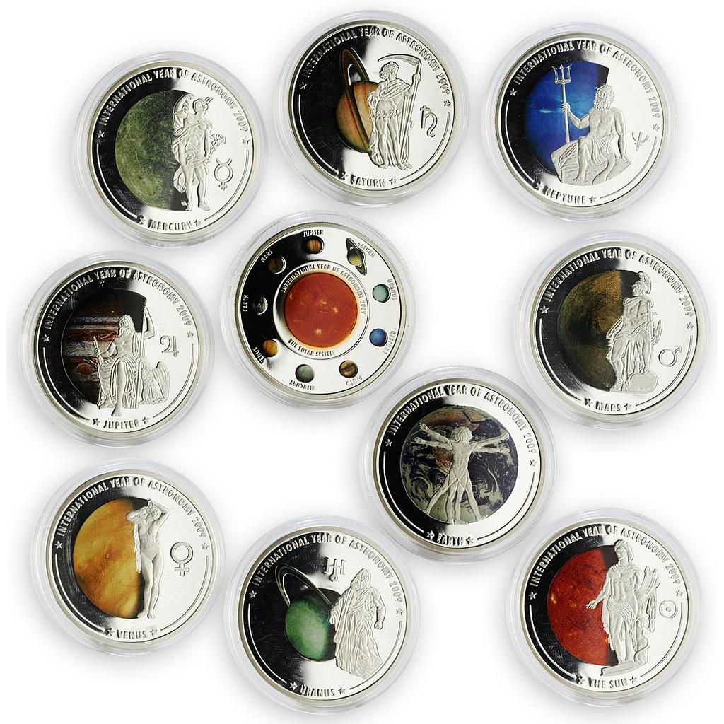 Cook Island set of 10 coins Year of Astronomy Solar System Copper-Nickel 2009