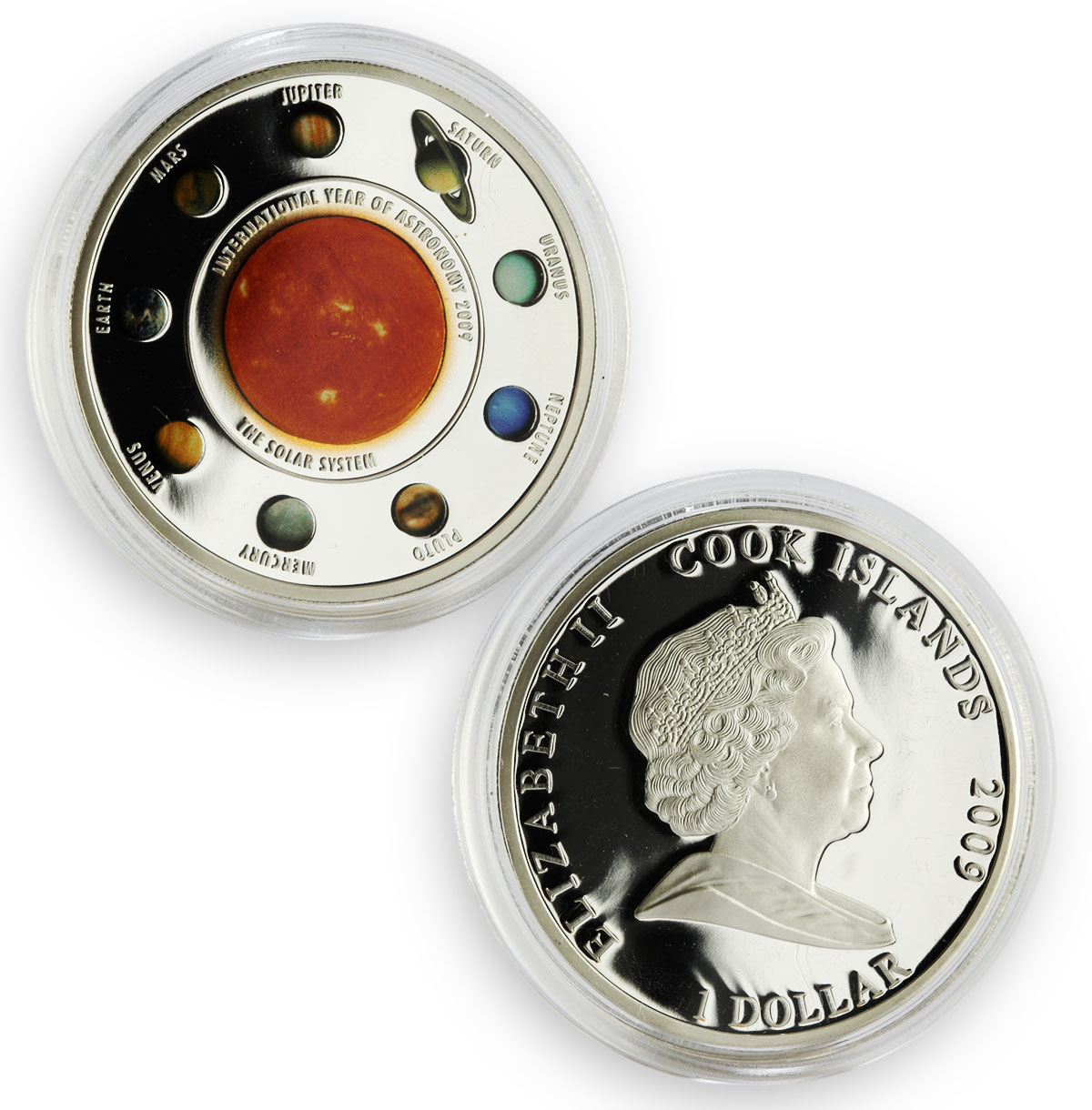 Cook Island set of 10 coins Year of Astronomy Solar System colored coin 2009