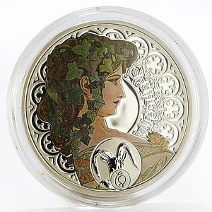 Niue 1 dollar A. Mucha Zodiac Series Capricorn colored silver coin 2010