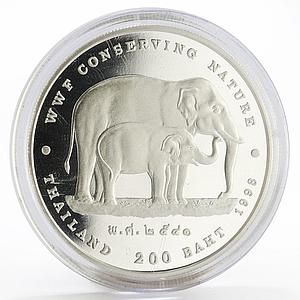 Thailand 200 baht WWF Conserving Nature series The Elephants silver coin 1998