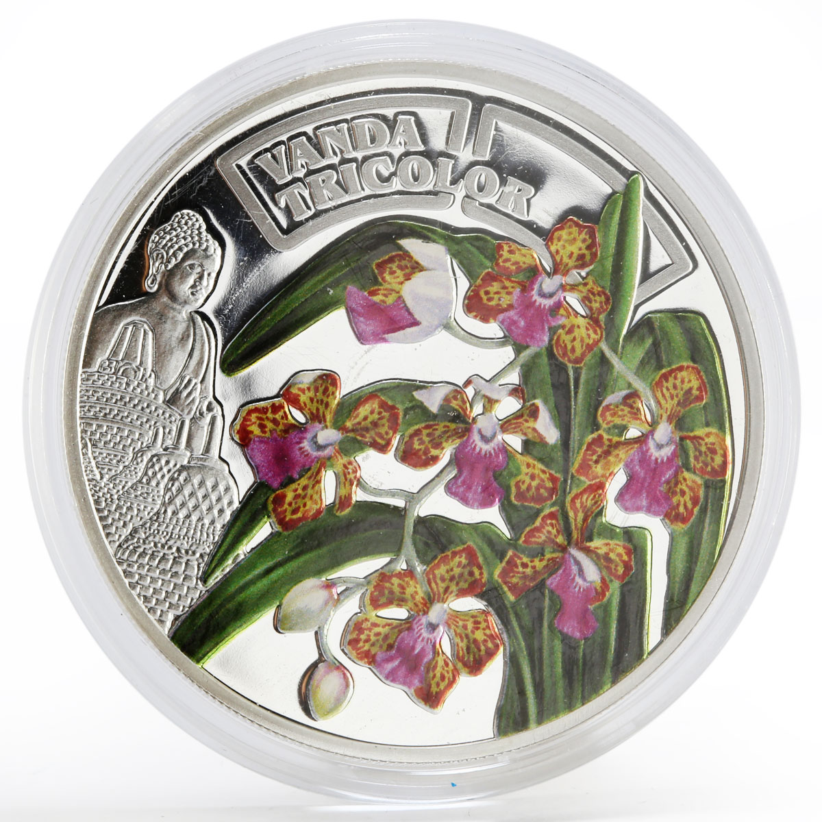 Rwanda 500 francs Orchid Vanda Tricolor flower colored proof silver coin 2011
