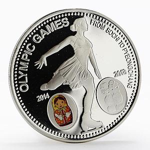 Laos 1000 kip Olympic Games Figure Skating Matryoshka silver proof coin 2014