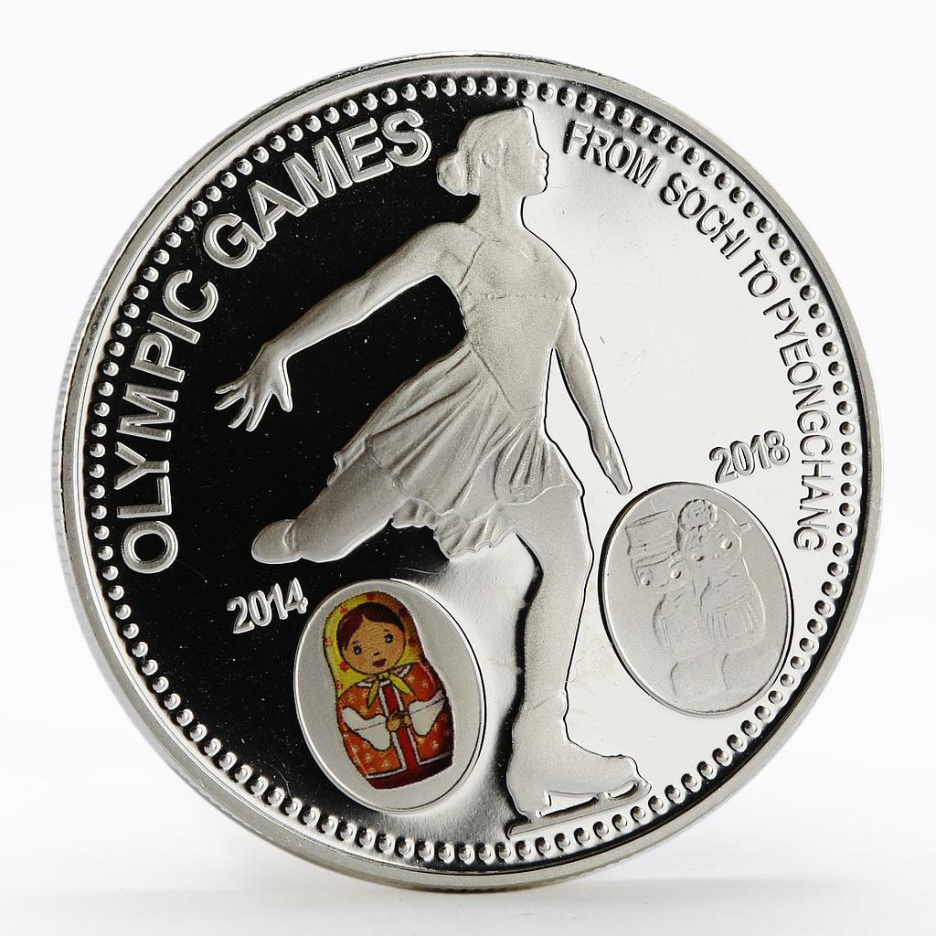 Laos 1000 kip Olympic Games Figure Skating Matryoshka silver proof coin 2014