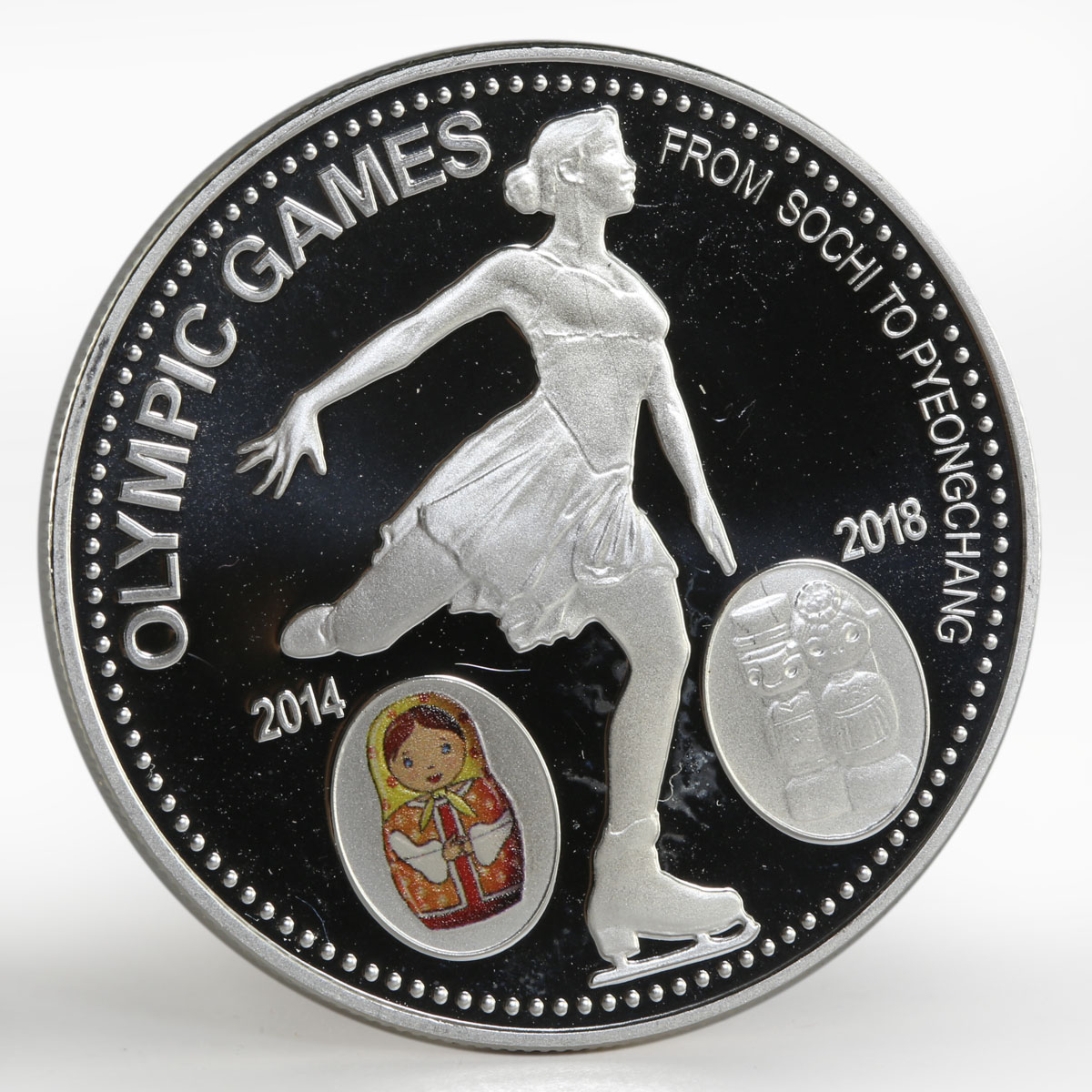 Laos 1000 kip Olympic Games Figure Skating Matryoshka silver proof coin 2014