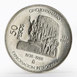 Mexico 50 Pesos 50th Anniversary Nationalization of Oil proof silver coin 1988