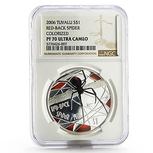 Tuvalu 1 dollar Red Back Spider PF-70 NGC silver coin 2006