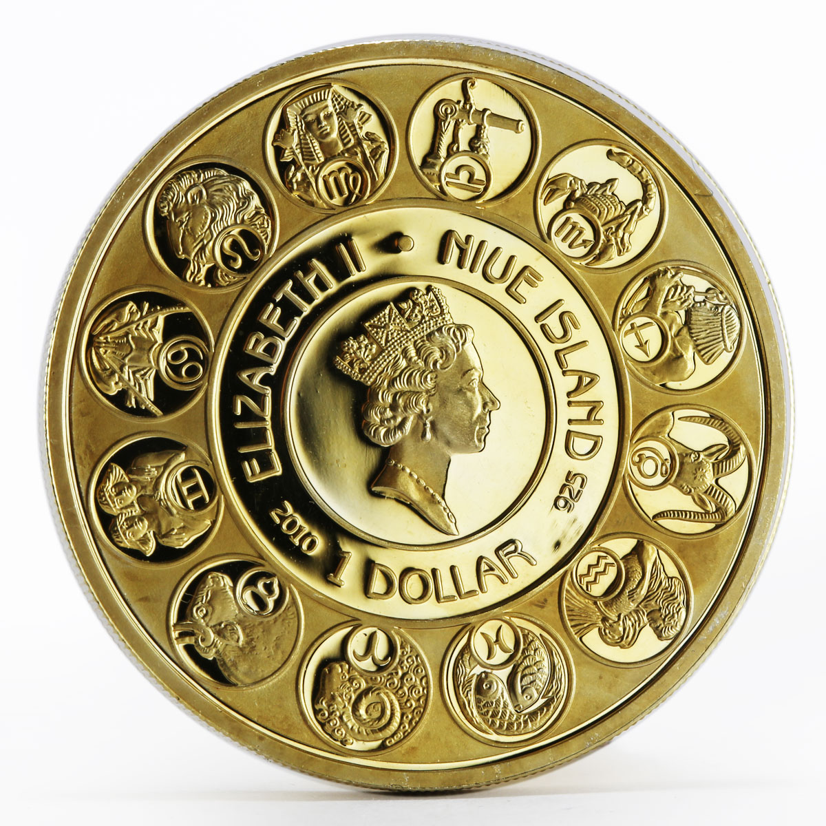 Niue 1 dollar A. Mucha Zodiac Series Aquarius gilded silver coin 2010