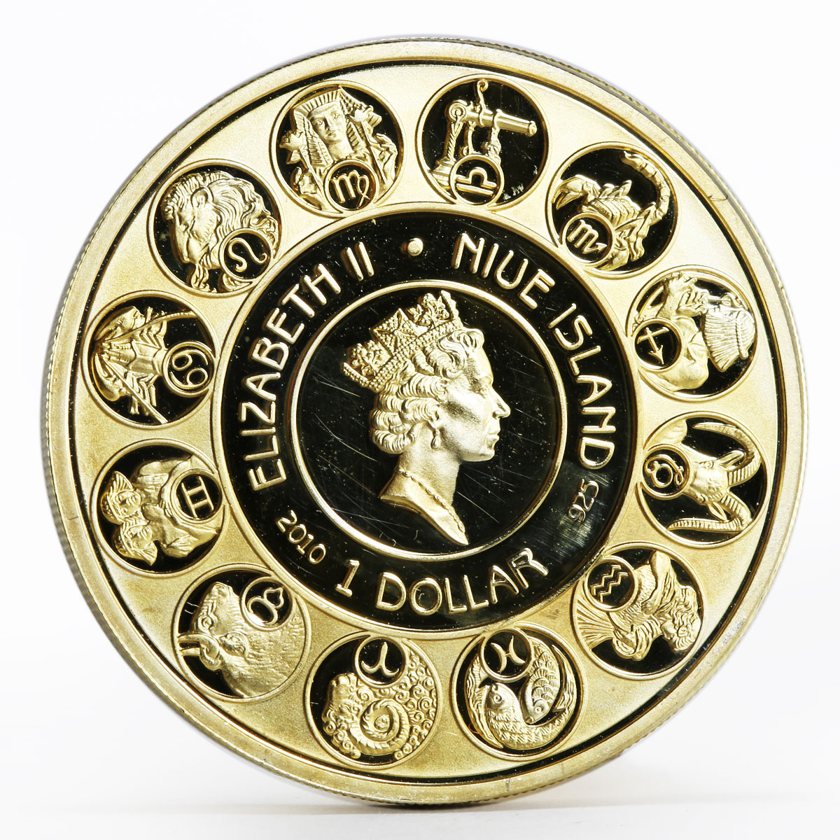 Niue 1 dollar A. Mucha Zodiac Series Aquarius gilded silver coin 2010