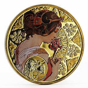 Niue 1 dollar A. Mucha Zodiac Series Taurus gilded silver coin 2011