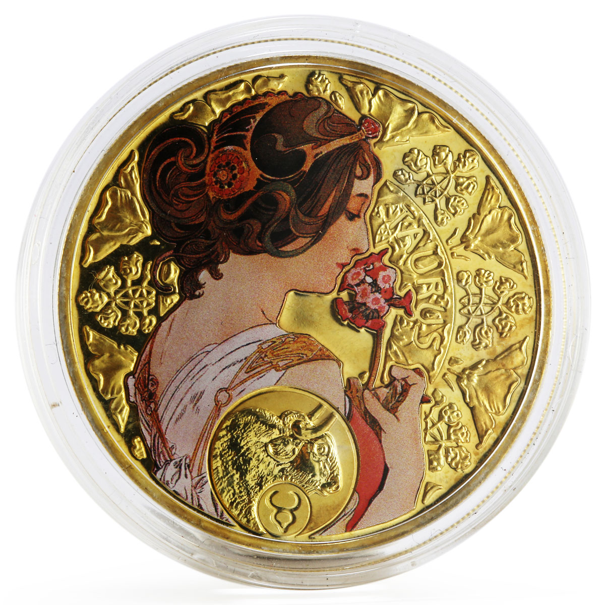 Niue 1 dollar A. Mucha Zodiac Series Taurus gilded silver coin 2011