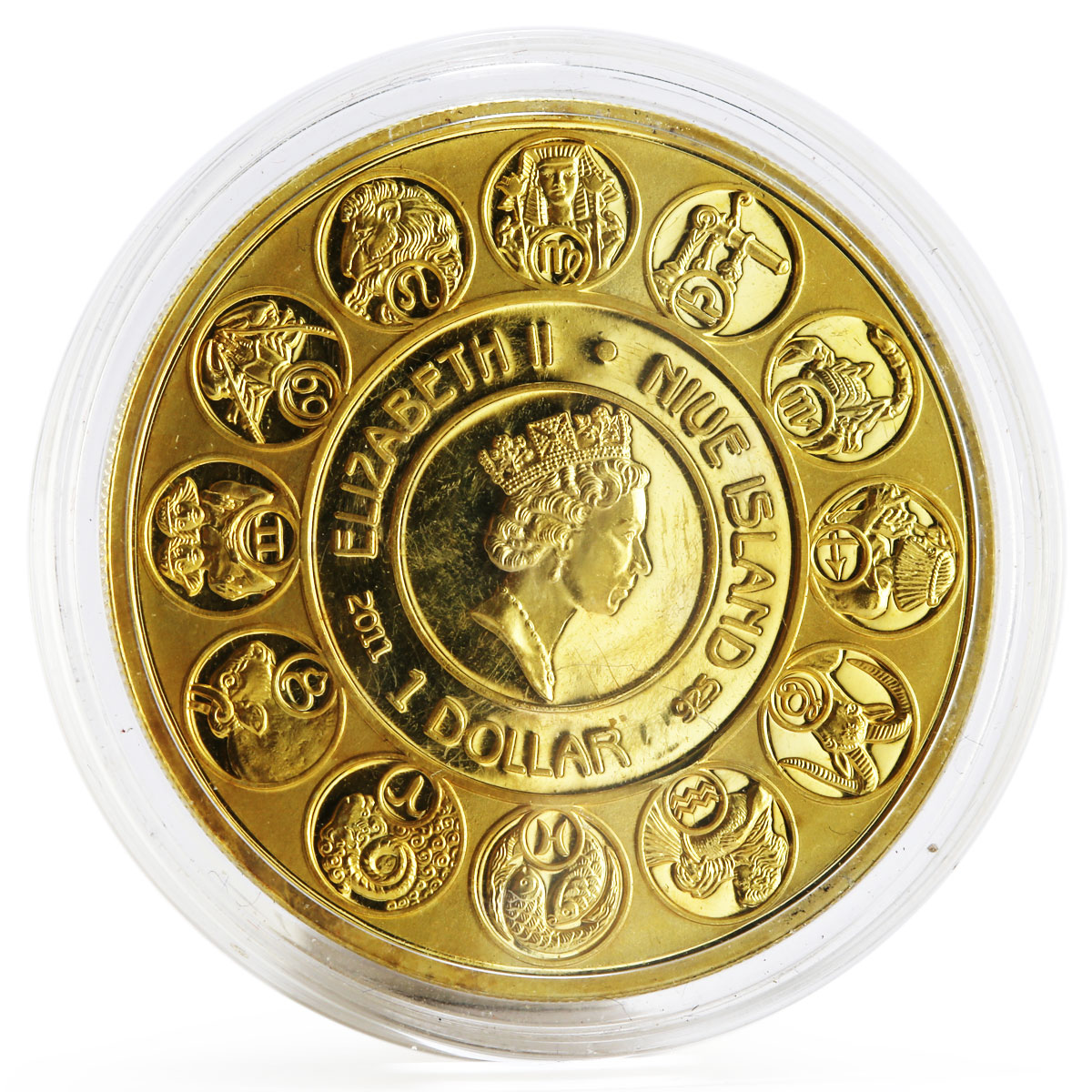 Niue 1 dollar A. Mucha Zodiac Series Taurus gilded silver coin 2011