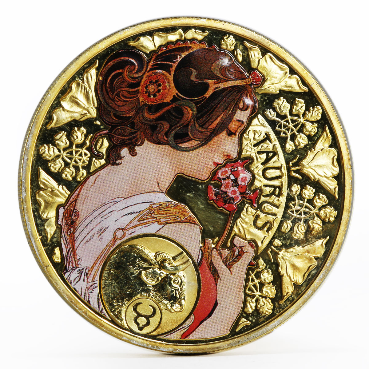 Niue 1 dollar A. Mucha Zodiac Series Taurus gilded silver coin 2011