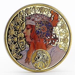 Niue 1 dollar A. Mucha Zodiac Series Leo gilded silver coin 2011