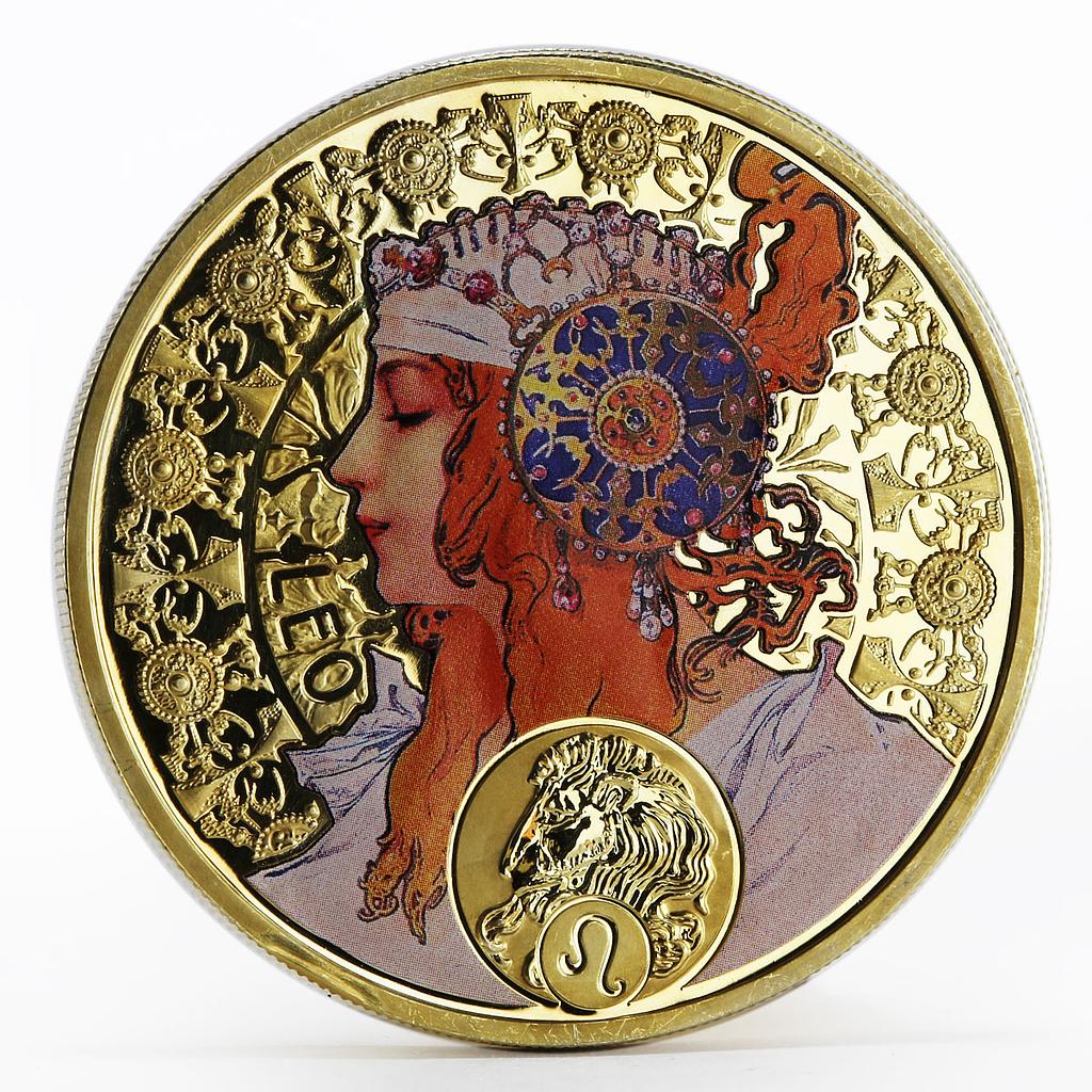 Niue 1 dollar A. Mucha Zodiac Series Leo gilded silver coin 2011