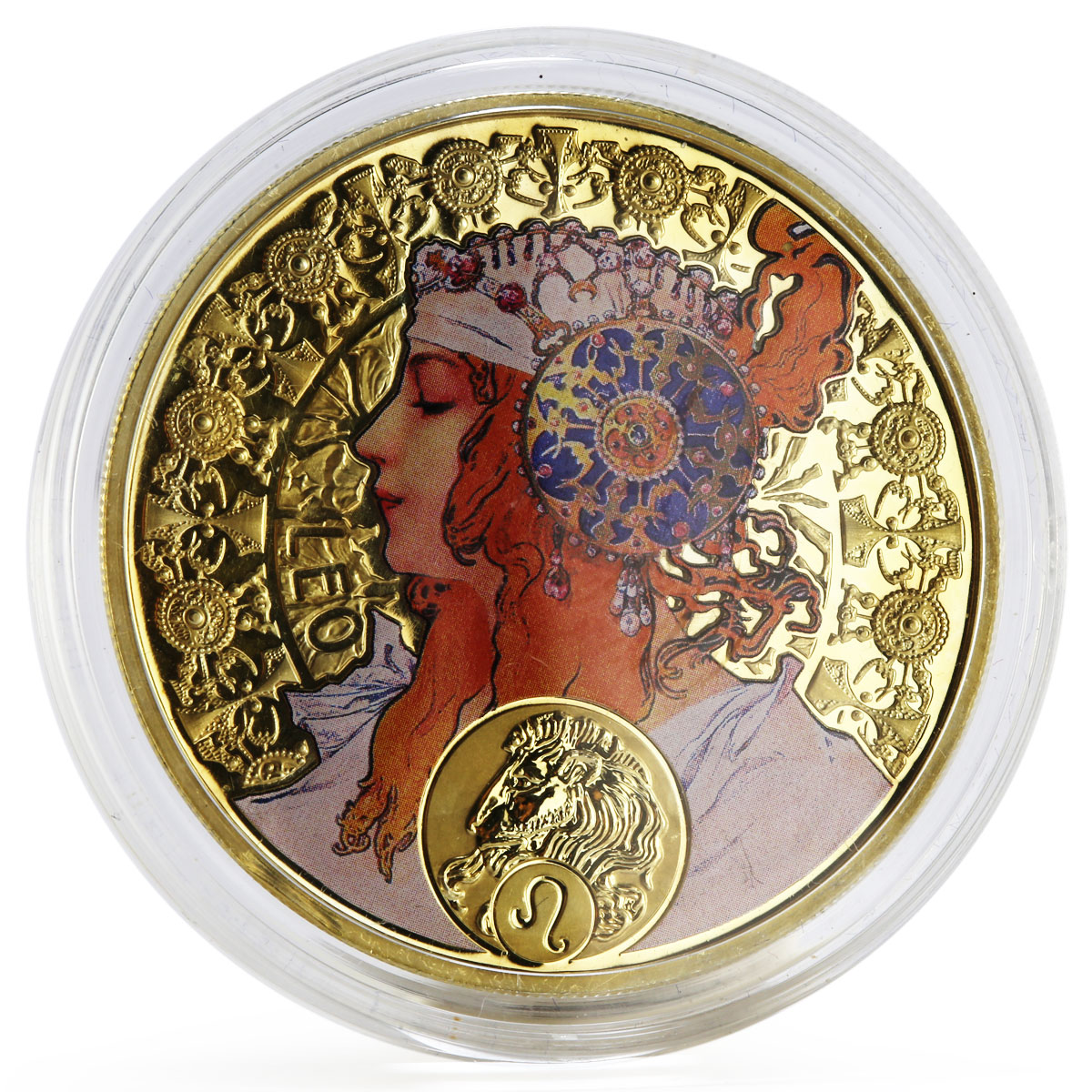 Niue 1 dollar A. Mucha Zodiac Series Leo gilded silver coin 2011